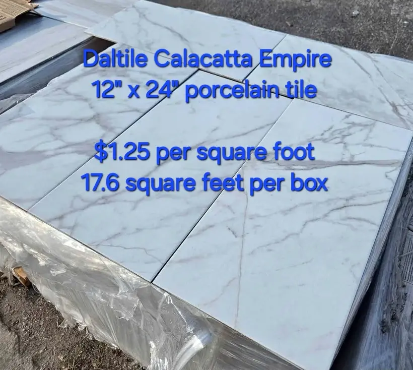 A photo of Daltile Calacatta Empire 12" x 24" porcelain tile for sale
